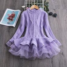 Load image into Gallery viewer, Knitted Chiffon Girl Dress Long Sleeve For Girls