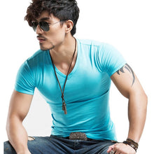 Load image into Gallery viewer, 2021 Brand New Men T Shirt Tops V neck Short Sleeve Tees Men's Fashion Fitness Hot T-shirt For Male Free Shipping Size 5XL