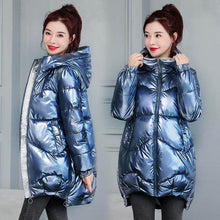 Load image into Gallery viewer, 2021 New Winter Jacket Parkas Women Glossy Down Cotton Jacket Hooded Parka Warm Female Cotton Padded Jacket Casual Outwear P985