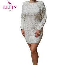 Load image into Gallery viewer, Elegant Knitted Dress Fall Long Sleeve Womens Dresses Solid Off Shoulder Slim Fit Mini Vestidos Bodycon Winter Clothes SJ3566R
