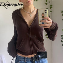 Load image into Gallery viewer, Rapcopter Solid Kintted Jackets y2k Casual Coat Long Sleeve Cute Harajuku Basic Outwear Autumn Winter Hoodies Women Korean Tops