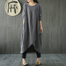Load image into Gallery viewer, ZANZEA Women Autumn Long Sleeve Irregular Hem Loose Soid Midi Dress Vintage Vestido Casual Party Tunic Dresses Robe Sundress