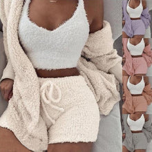Load image into Gallery viewer, 3pcs Womens Clothing Long Sleeve Crop Tank Top And Drawstring Shorts Pajama Set
