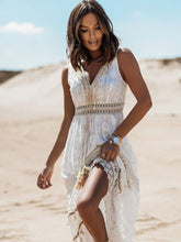 Load image into Gallery viewer, Boho Dress Women Summer Sleeveless Dress Female Solid Lace V Neck Sundress Ladies Hollow Out Beach Dress Vestidos De Mujer
