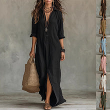 Load image into Gallery viewer, Long-sleeve Maxi Dress Casual Solid Color Lapel Collar Side Slit Beach Dresses Women's Clothing
