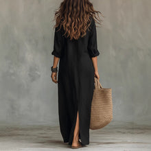 Load image into Gallery viewer, Long-sleeve Maxi Dress Casual Solid Color Lapel Collar Side Slit Beach Dresses Women's Clothing
