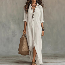 Load image into Gallery viewer, Long-sleeve Maxi Dress Casual Solid Color Lapel Collar Side Slit Beach Dresses Women's Clothing
