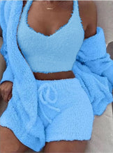 Load image into Gallery viewer, 3pcs Womens Clothing Long Sleeve Crop Tank Top And Drawstring Shorts Pajama Set
