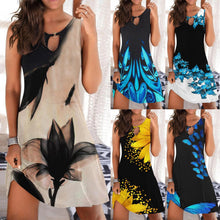 Load image into Gallery viewer, Dresses For Women Casual Summer Floral Printed Tank Sleeveless Dress Hollow Out  Loose Beach Short Mini Sundress Evening Dress
