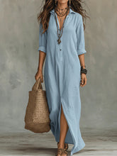Load image into Gallery viewer, Long-sleeve Maxi Dress Casual Solid Color Lapel Collar Side Slit Beach Dresses Women's Clothing
