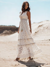 Load image into Gallery viewer, Boho Dress Women Summer Sleeveless Dress Female Solid Lace V Neck Sundress Ladies Hollow Out Beach Dress Vestidos De Mujer
