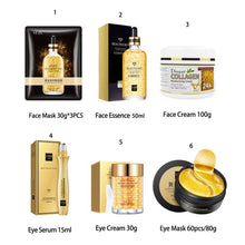 Load image into Gallery viewer, Skin Care Set 24K Gold Nicotinamide Face Essence Collagen Face Cream Moisturizing Face Mask Brighten Eye Cream Crystal Eye Patch

