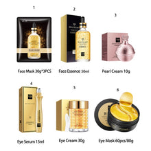 Load image into Gallery viewer, Skin Care Set 24K Gold Nicotinamide Face Essence Collagen Face Cream Moisturizing Face Mask Brighten Eye Cream Crystal Eye Patch
