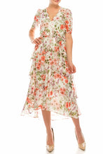 Load image into Gallery viewer, London Times White Coral Tiered Floral Print Dress
