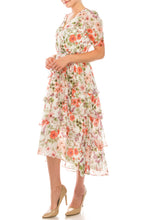 Load image into Gallery viewer, London Times White Coral Tiered Floral Print Dress
