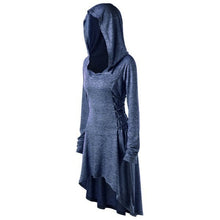 Load image into Gallery viewer, Runway High Low Hooded Ribbed Dress Fashion Fall Spring Long Sleeve Solid Drawstring Dress Women One Piece Dress Plus Size
