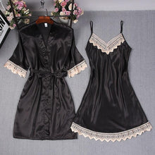 Load image into Gallery viewer, Women Rayon 2PCS Robe Set Lace Sexy Kimono Night Dress
