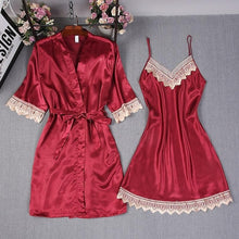 Load image into Gallery viewer, Women Rayon 2PCS Robe Set Lace Sexy Kimono Night Dress

