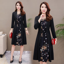Load image into Gallery viewer, Women casual knee-length dress plus size Long sleeve flower print spring autumn dress office lady Women loose elegant dress 0235
