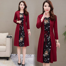Load image into Gallery viewer, Women casual knee-length dress plus size Long sleeve flower print spring autumn dress office lady Women loose elegant dress 0235
