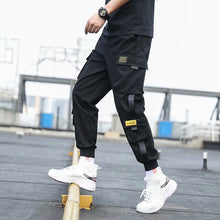 Load image into Gallery viewer, Men's Side Pockets Cargo Harem Pants 2020 Ribbons Black Hip Hop

