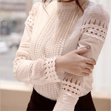 Load image into Gallery viewer, New Women Blouses Long-sleeved White Lace Hook Flower Hollow
