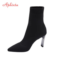 Load image into Gallery viewer, Aphixta Metal Blade Women Stretch Fabric Elastic Stilettos
