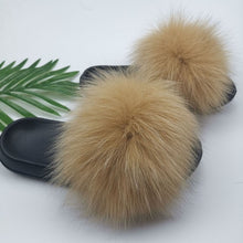 Load image into Gallery viewer, Summer Fluffy Raccoon Fur Slippers for Women

