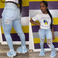Load image into Gallery viewer, Tsuretobe Ripped Jeans For Women High Waist Flare With Holes Patchwork
