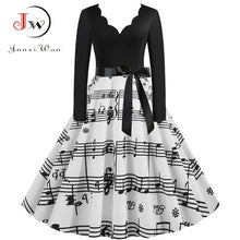 Load image into Gallery viewer, Big Swing Print Vintage Dress Women V Neck Sexy
