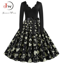 Load image into Gallery viewer, Big Swing Print Vintage Dress Women V Neck Sexy
