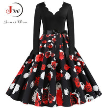Load image into Gallery viewer, Big Swing Print Vintage Dress Women V Neck Sexy
