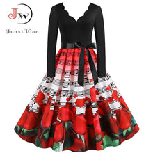 Load image into Gallery viewer, Big Swing Print Vintage Dress Women V Neck Sexy
