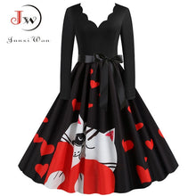 Load image into Gallery viewer, Big Swing Print Vintage Dress Women V Neck Sexy
