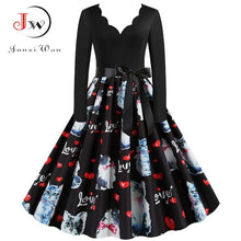 Load image into Gallery viewer, Big Swing Print Vintage Dress Women V Neck Sexy
