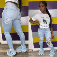 Load image into Gallery viewer, Tsuretobe Ripped Jeans For Women High Waist Flare With Holes Patchwork
