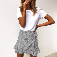 Load image into Gallery viewer, Multi Dot Print Short Mini Skirts Women Summer Ruffle High Waist Bow Tie Skirt Ladies Streetwear Slim Bottoms Saias 2019
