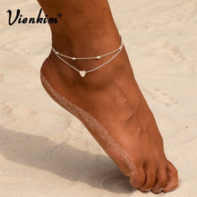 Load image into Gallery viewer, Vienkim Women 2019 Women Anklets Simple Heart Barefoot Crochet Sandals Foot Jewelry Two Layer Foot Legs Bracelet Anklets
