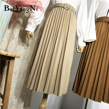 Load image into Gallery viewer, Beiyingni High Waist Women Vintage Pleated Midi Skirts
