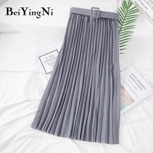 Load image into Gallery viewer, Beiyingni High Waist Women Vintage Pleated Midi Skirts
