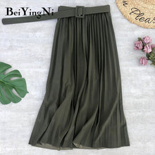 Load image into Gallery viewer, Beiyingni High Waist Women Vintage Pleated Midi Skirts
