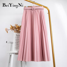 Load image into Gallery viewer, Beiyingni High Waist Women Vintage Pleated Midi Skirts
