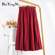 Load image into Gallery viewer, Beiyingni High Waist Women Vintage Pleated Midi Skirts
