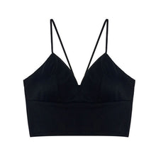 Load image into Gallery viewer, Sexy Satin Crop Tops Women Wireless Bralette Crochet Top Female Spaghetti Strap T-shirt Cropped With Chest Padded Camisole

