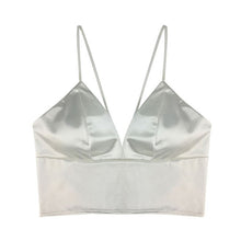 Load image into Gallery viewer, Sexy Satin Crop Tops Women Wireless Bralette Crochet Top Female Spaghetti Strap T-shirt Cropped With Chest Padded Camisole
