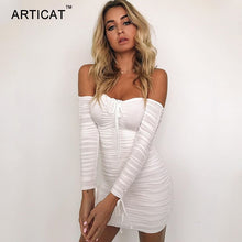 Load image into Gallery viewer, Articat Women Bandage Dress Sexy Off Shoulder Long Sleeve Slim Elastic Bodycon
