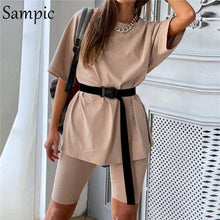 Load image into Gallery viewer, Sampic Fashion White Khaki Sexy Women Summer O Neck Outfit
