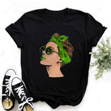 Load image into Gallery viewer, Women Print Letter Short Sleeve Cotton Tops Summer clothing
