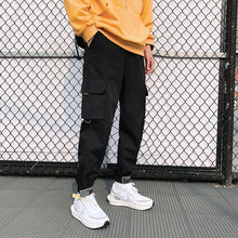 Load image into Gallery viewer, Men's Side Pockets Cargo Harem Pants 2020 Ribbons Black Hip Hop
