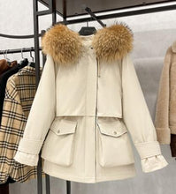 Load image into Gallery viewer, Natural Fur Hooded 90% White Duck Down Coat
